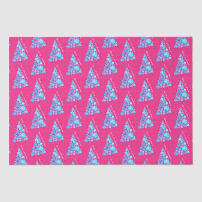 Papel De Seda Feliz Navidad Resumen Árbol Purple Grande (Anverso)