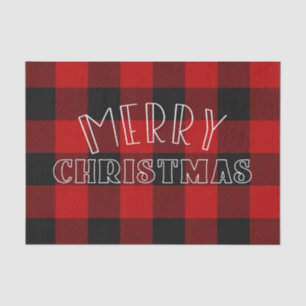 Papel De Seda Feliz Navidad Rojo Negro Búfalo Cuadros Estampado