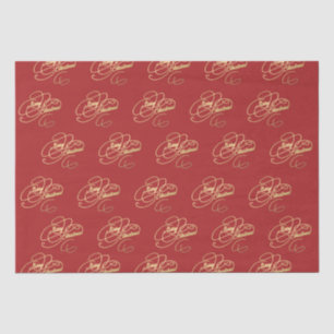 Papel De Seda Feliz Navidad rojo y dorado guión elegante