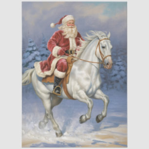 Papel De Seda Feliz Navidad Santa Cabalgando Caballo Blanco Neva