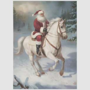 Papel De Seda Feliz Navidad Santa Cabalgando Caballo Blanco Neva