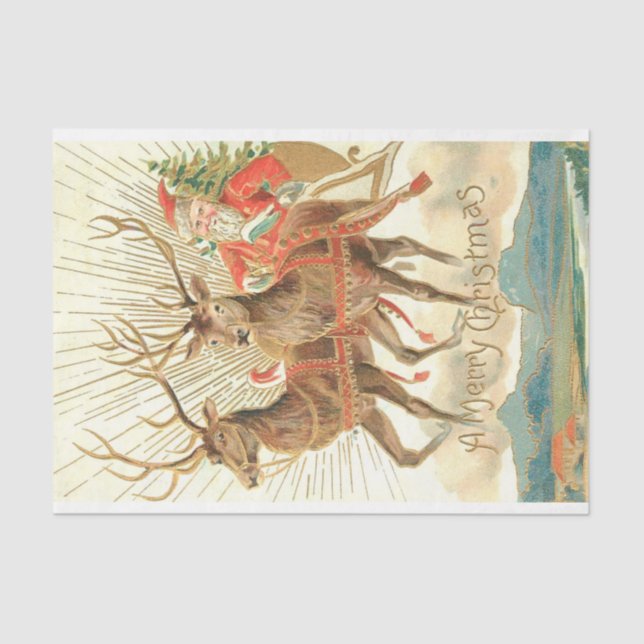 Papel De Seda Feliz Navidad (Santa y sus renos) (Anverso)