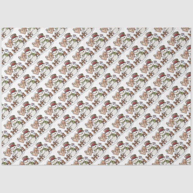 Papel De Seda Feliz Navidad Snowmen (Anverso)