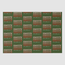 Papel De Seda Feliz Navidad Texto Saludo Patrón Verde y Rojo