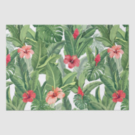 Papel De Seda Feliz Navidad Tropical Flor Hoja Verde Rojo
