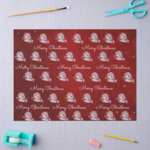 Papel De Seda Feliz Navidad Unicornio Mágico de Navidad Carmesí
