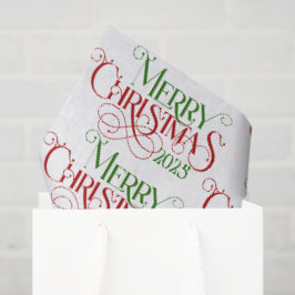 Papel De Seda Feliz Navidad Verde Rojo Festividad Típografía Ret