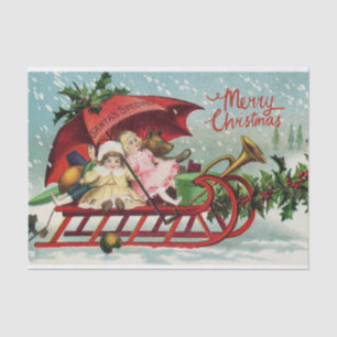 Papel De Seda Feliz Navidad Vintage para niños en el Sleigh de S