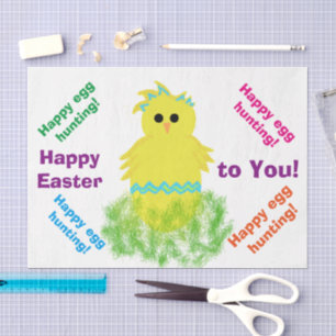 Papel De Seda Feliz Pascua Amarillo Azul Pollito Saludo