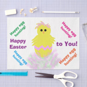 Papel De Seda Feliz Pascua Amarillo Rosa Pollito Saludo