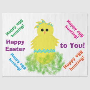 Papel De Seda Feliz Pascua Lindos Pollitos Amarillos y Azules