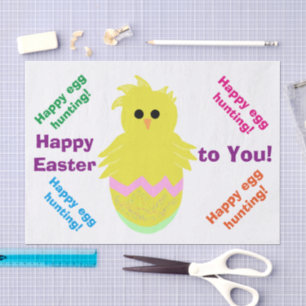 Papel De Seda Feliz Pascua Rosa Pollito Verde Saludo