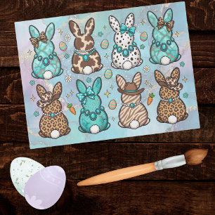 Papel De Seda Feliz Pascua Vaquera Estampado de Leopardo Conejos