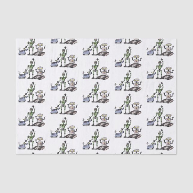Papel De Seda Feliz personalizado de trío de robots lindos (Anverso)