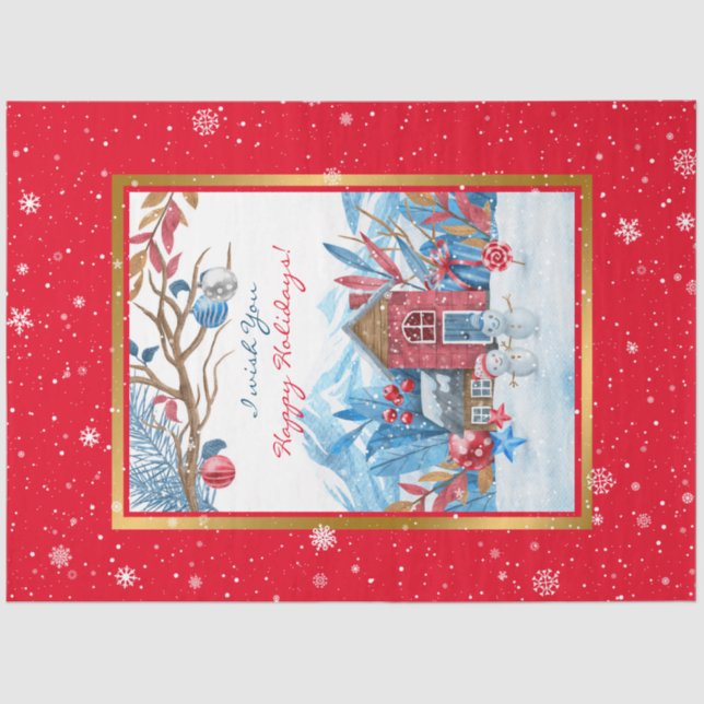 Papel De Seda Feliz Personalizar de Snowman (Anverso)