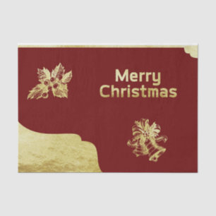 Papel De Seda Feliz Relieve metalizado dorado navideño con ornam