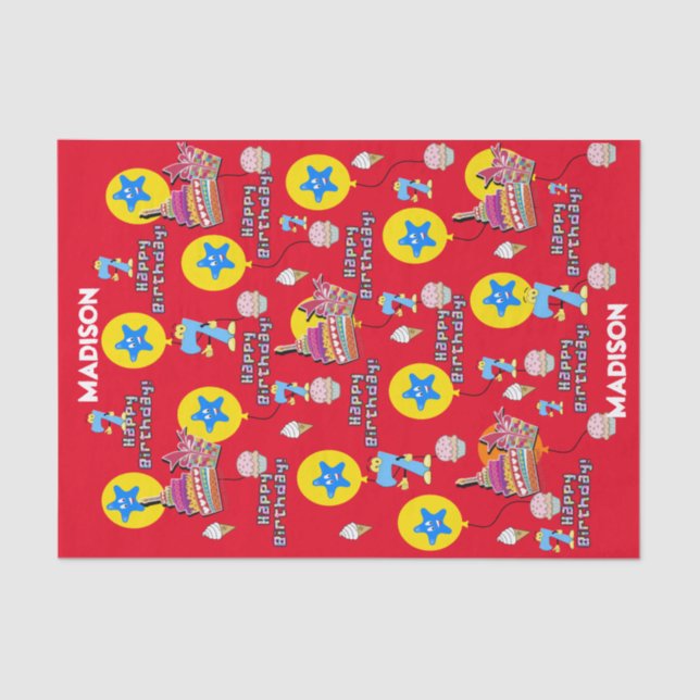 Papel De Seda Feliz sétimo periódico de cumpleaños #7 rojo (Anverso)