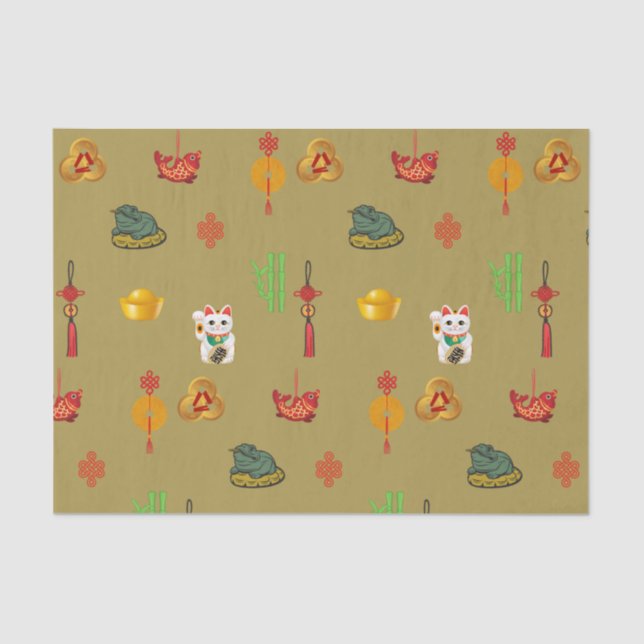 Papel De Seda Fengshui Buena suerte, dinero y Símbolos de abunda (Anverso)