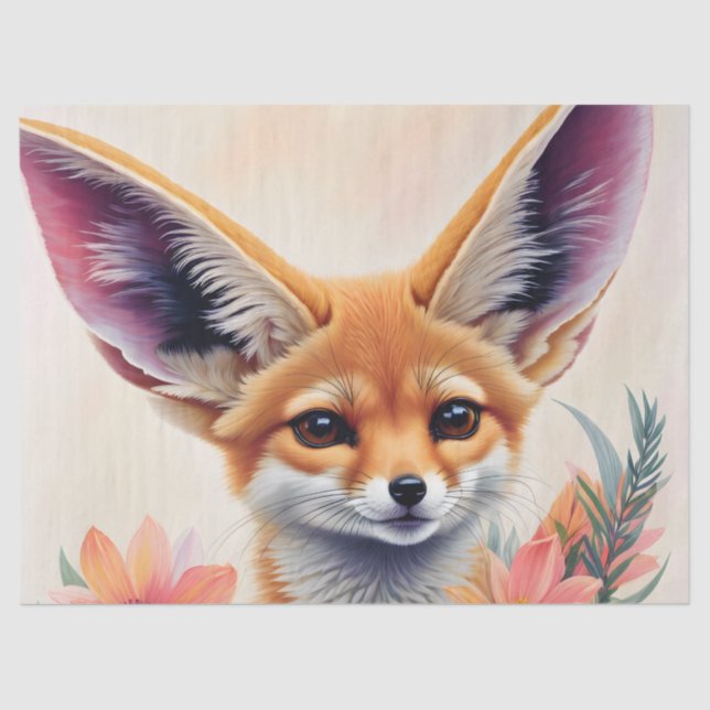 Papel De Seda Fennec Fox Floral Art (Anverso)