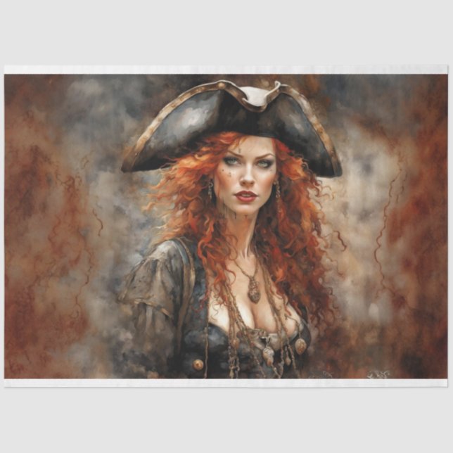 Papel De Seda Feroy Redhead Pirata Queen Decoupage (Anverso)