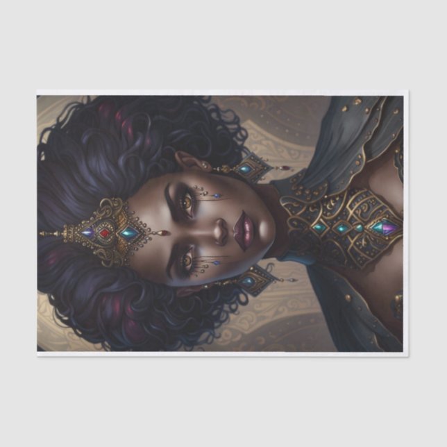 Papel De Seda Feroz Guerrero Reina desenlace afroamericano (Anverso)