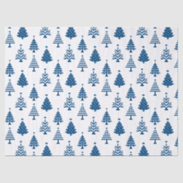 Papel De Seda Festive Blue and White Christmas Tree Pattern