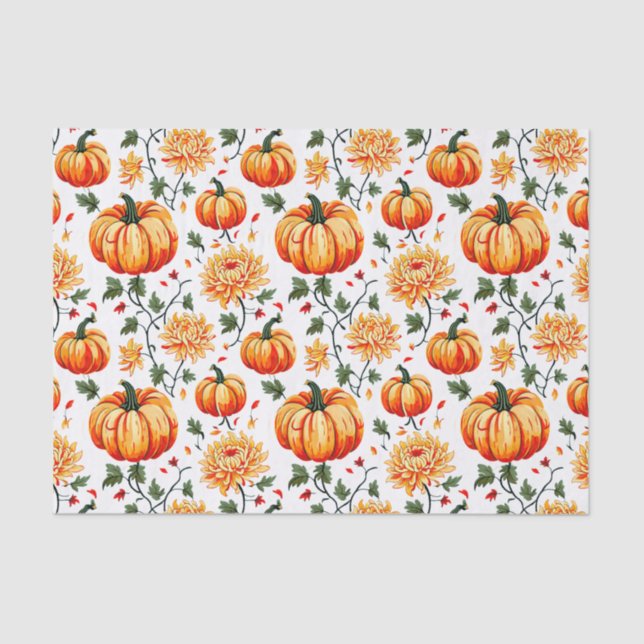Papel De Seda Festive Fall Pumpkins and Chrysanthemums (Anverso)