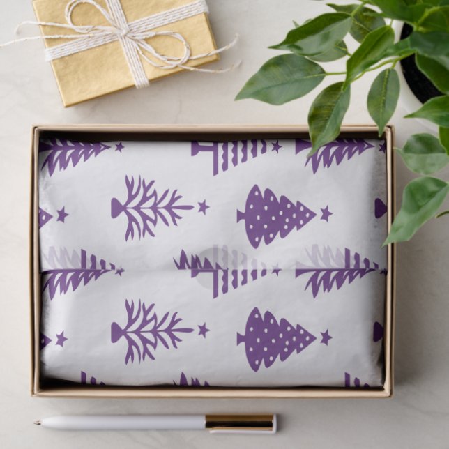 Papel De Seda Festive Purple and White Christmas Tree Pattern (Regalo )