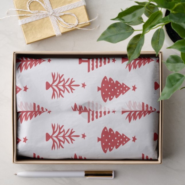 Papel De Seda Festive Red and White Christmas Tree Pattern (Regalo )