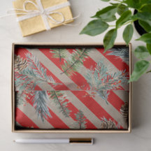 Festive Red Stripe Pine Spruce Cones Kraft Holiday