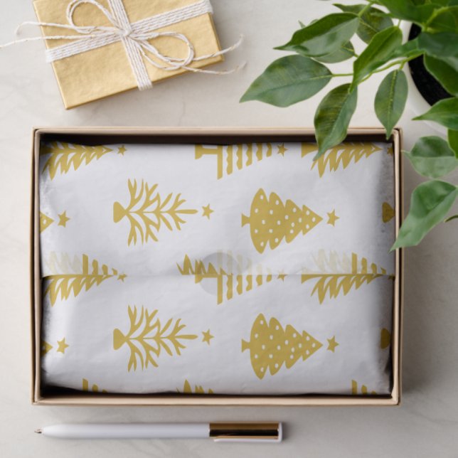 Papel De Seda Festive Yellow and White Christmas Tree Pattern (Regalo )