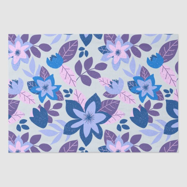 Papel De Seda Festividad azul floral de los Navidades modernos (Anverso)