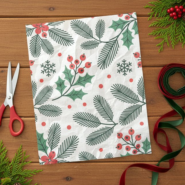 Papel De Seda Festividad de copos de nieve Green Pine Red Holrie (Subido por el creador)