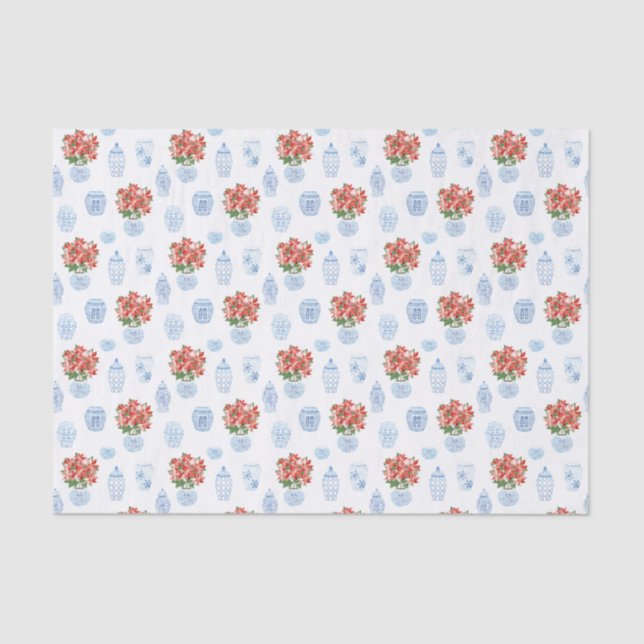 Papel De Seda Festividad de los Navidades Preppy Red Poinsettia  (Anverso)