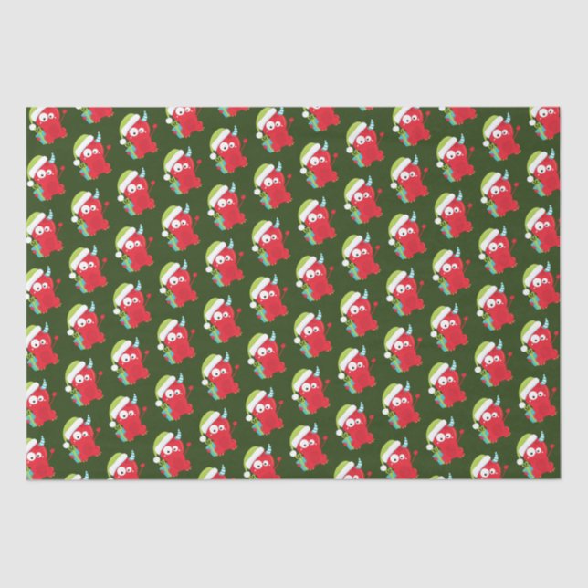 Papel De Seda Festividad de Monstruos de Navidades Rojos (Anverso)