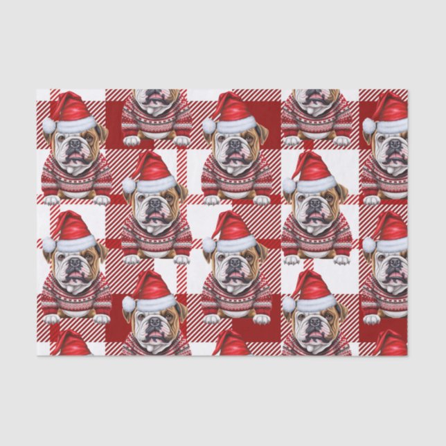 Papel De Seda Festividad de Navidades de Bulldog rojo blanco (Anverso)