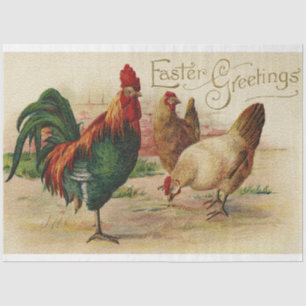Papel De Seda Festividad De Pascua De Pollos Y Gallos Vintage