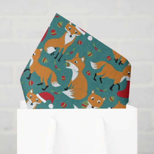 Papel De Seda Festividad de zorros adorables Navidades con patro (Bolsa de regalo)