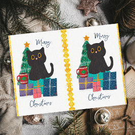 Papel De Seda Festividad Feliz Navidad Cute Negro Cat Café Arte