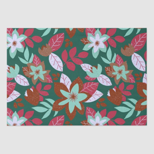Papel De Seda Festividad floral verde rojo para Navidades modern (Anverso)