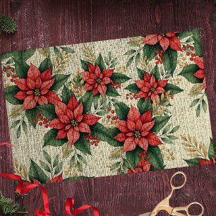 Papel De Seda Festividad Poinsettia Green deja Berries rojas