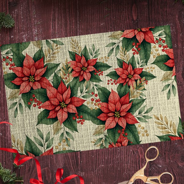 Papel De Seda Festividad Poinsettia Green deja Berries rojas (Subido por el creador)