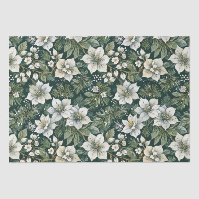 Papel De Seda Festividades de Azaleas Blancas y Evergreens (Anverso)