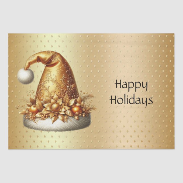 Papel De Seda Festividades de los Navidades Gold Santa Hat (Anverso)