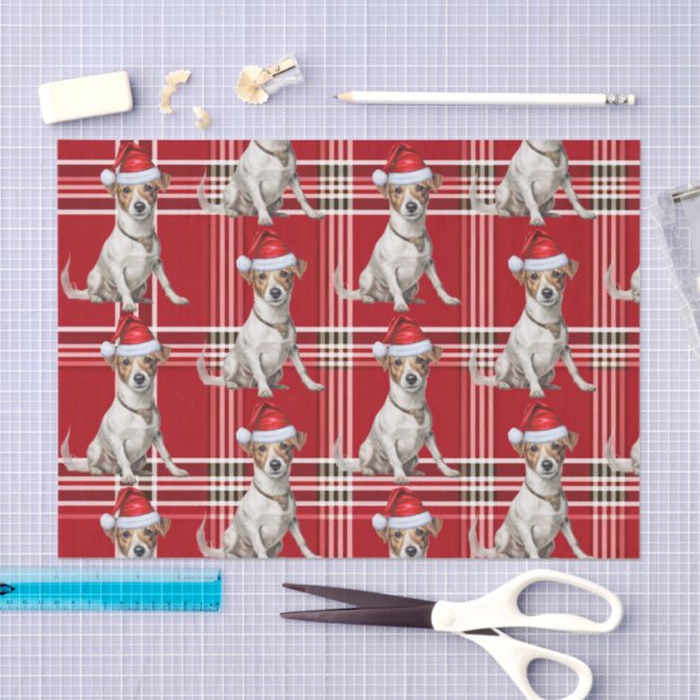 Papel De Seda Festividades de los Navidades Red Plaid Jack Russe (Artesanía)