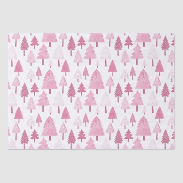 Papel De Seda Festividades modernas de árboles de Navidad rosado (Anverso)