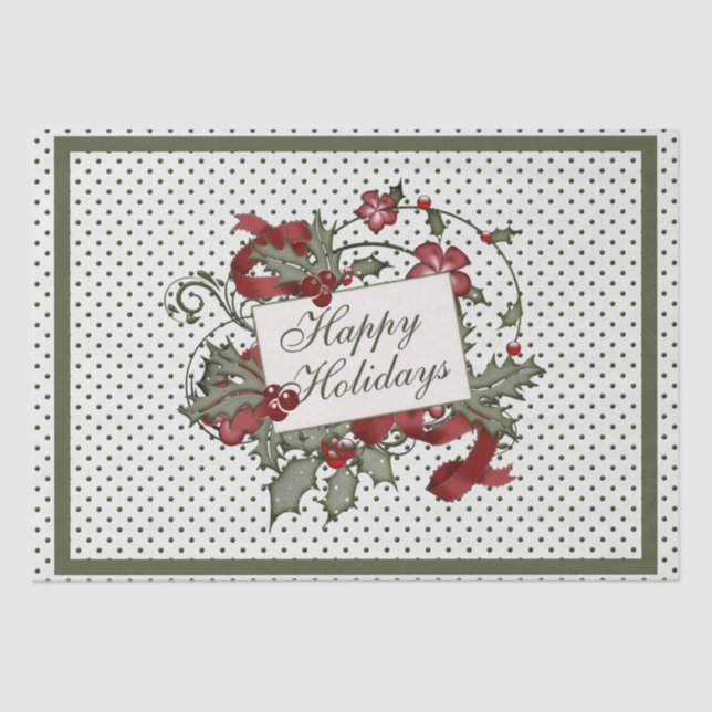 Papel De Seda Festividades navidades-Holly-POLKA-DOT-Happy (Anverso)