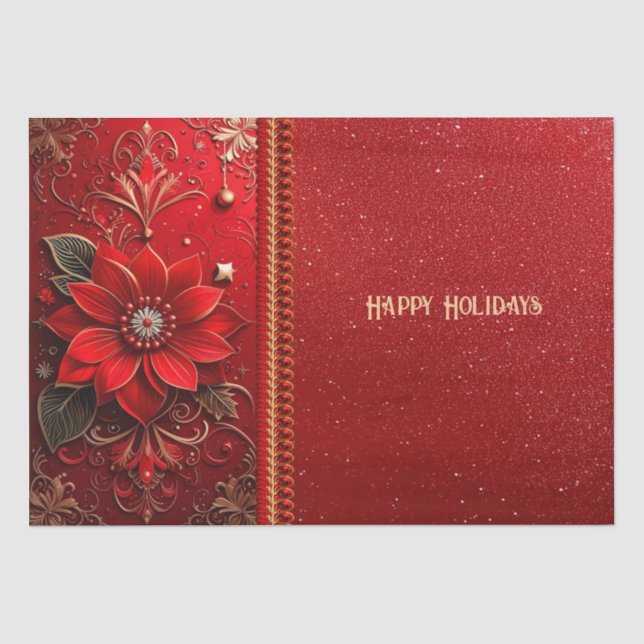 Papel de seda festivo con flores rojas (Anverso)