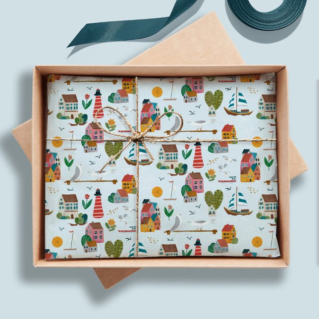 Papel De Seda Fiesta Baby Shower de Coastal Village Blue (Coastal Village Blue Baby Shower Party Tissue Paper)