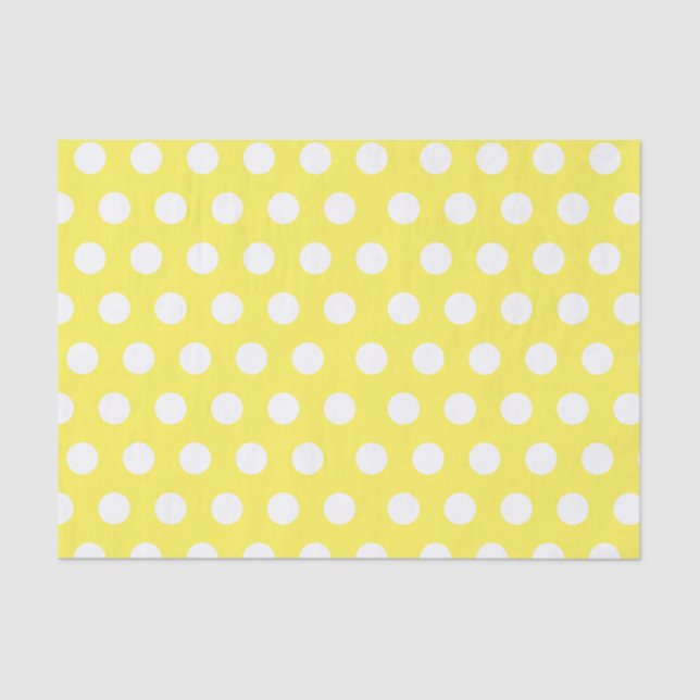 Papel De Seda Fiesta blanco y amarillo de punto medio de polka (Anverso)